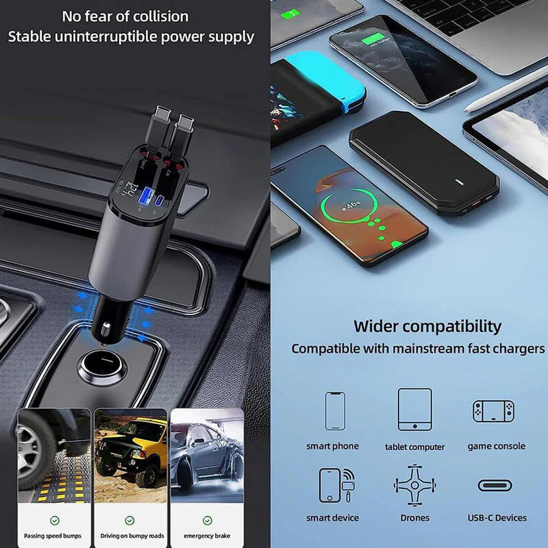 🎁Last Day Promotion Save 65%, 4-in-1 Retractable Car Charger For Android and iPhone 📱
