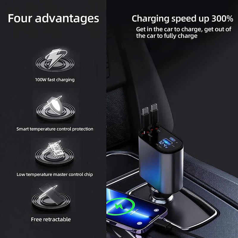 🎁Last Day Promotion Save 65%, 4-in-1 Retractable Car Charger For Android and iPhone 📱